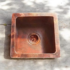 Solid Copper Hammered Sink, Square Kitchen Bar Sink, Copper Island Sink, Antique Hammered Brass Undermount Sink, Handmade copper