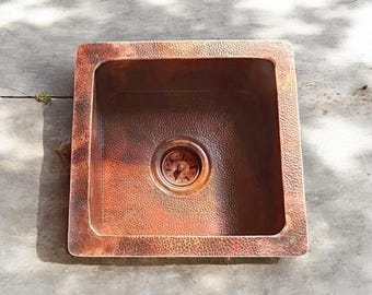 Handmade Solid Copper Hammered Sink: Square Bar, Island, or Undermount