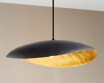 Handcrafted Patina Brass Pendant Light – Modern Rustic Dome Lighting