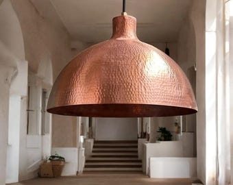 Handmade Hammered Copper Dome Pendant Light: Rustic Farmhouse Lighting