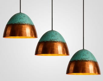 Handmade Hammered Copper Pendant Light Set of 3: Rustic Farmhouse Kitchen Lighting