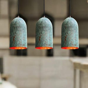 Handmade Green Patina Copper Pendant Light: Farmhouse Island Lighting