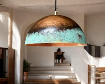 Handcrafted Copper Dome Pendant Light: Rustic Farmhouse Island Lighting