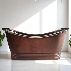 Handmade Hammered Copper Soaking Tub: Clawfoot Patina Finish