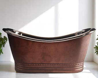Freistehende gehämmerte Badewanne für Luxus-Spa-Zuhause, handgefertigte Kupferbadewanne, antike Klauenfußbadewanne, Kupferbadewanne mit Patina-Finish
