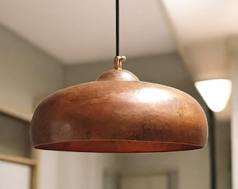Handmade Copper Dome Pendant Light: Rustic Farmhouse Lighting