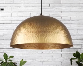 Handmade Hammered Brass Pendant Light: Modern Farmhouse Dome Lamp
