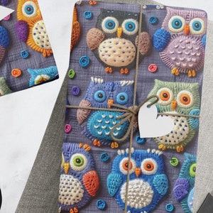 Felted Owl Wrapping Papers, Cute Owl Pattern Gift Wrap for Present, Holiday Owl Gift Wrap Roll, Birthday Owl Patterned Wrapping Paper
