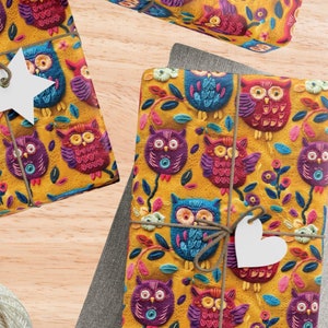 Owl Wrapping Papers, Cute Owl Pattern Gift Wrap for Present, Holiday Owl Gift Wrap Roll, Birthday Owl Patterned Wrapping Paper