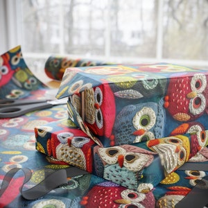 Felted Owl Wrapping Papers, Cute Owl Pattern Gift Wrap for Present, Holiday Owl Gift Wrap Roll, Birthday Owl Patterned Wrapping Paper