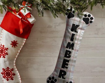 Personalized Velvet Dog Bone Christmas Stocking: Custom Holiday Decor