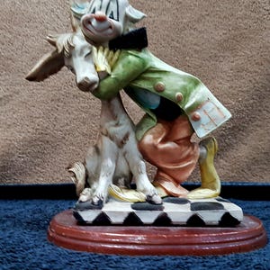 Vintage 1960s  Charles Serouya Clown Hugging Donkey
