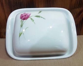 Schöne Vintage Provence Porzellan Blumenmuster Butterdose
