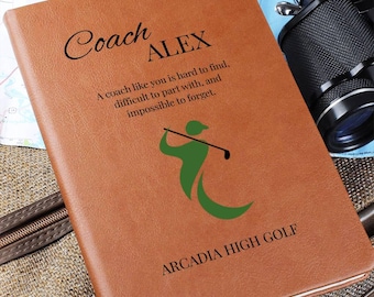 Custom Golf Coach Leather Journal, Golf Notebook, Golfing Coach Gift, Coaching Thank You, Coach Gift From Team, Coach Keepsake Gift