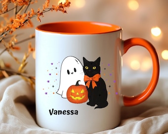 Tazza in ceramica personalizzata per Halloween: 11 oz e 15 oz, due colori; tazza fantasma, tazza gatto nero, tazza da caffè per Halloween, tazza fantasma