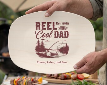 Benutzerdefinierte Reel Cool Dad Grillplatte, Grillplatte Papas, Grillgeschenk, Grillplatte, Geschenk Angeln Liebhaber, Papa Custom Platte