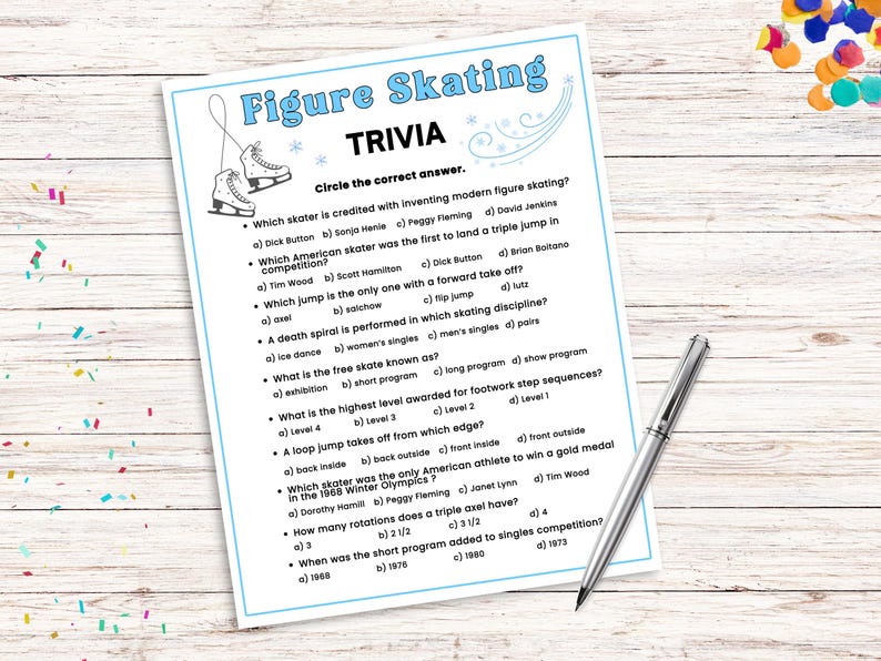 Figure Skating Trivia Game, Ice Skating, Winter Trivia Game, Ice ...