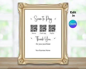 Editable QR Code Sign, Scan to Pay Template, Cash App Pay Sign, Payment Method Sign, Custom QR Code Sign, Venmo Pay Sign, Payment Sign