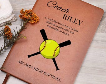 Custom Softball Coach Leather Journal, Custom Softball Coach Gift, Coach Appreciation, Softball Keepsake, Coach Thank You Gift