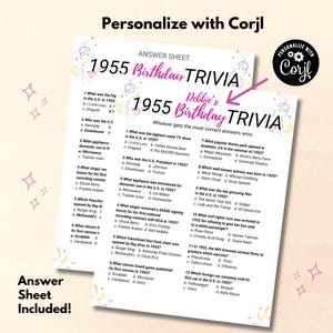 Bearbeitbar 1955 Trivia Spiel, Spiele für Erwachsene, Jahr, in dem du geboren wurdest, Geburtstag Trivia Spiel, 70. Geburtstag Spiel, Geburtstagsspiele für Sie, Familienspiele