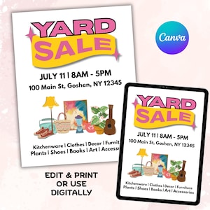 Editable Yard Sale Flyer Template, Neighborhood Sale, Community Yard Sale, Event Flyer, Garage Sale Sign, Clearance Sale, Rummage Sale Flyer