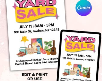 Editable Yard Sale Flyer Template, Neighborhood Sale, Community Yard Sale, Event Flyer, Garage Sale Sign, Clearance Sale, Rummage Sale Flyer