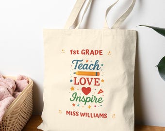 Custom Canvas Teacher Tote Bag, Back to School Gift, Teacher Appreciation Gift
