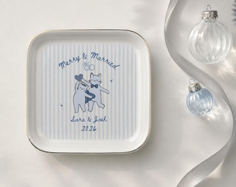Custom Merry and Married Cat Couple Jewelry Dish Custom Ring Dish Newlywed Keepsake First Year Married Gift Mr and Mrs Keepsake Trinket Dish