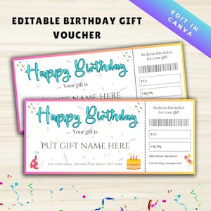 Editable Birthday Voucher, Gift Voucher, Custom Gift Coupon, Gift Voucher Template, Surprise Gift Ticket, Gift Certificate Template