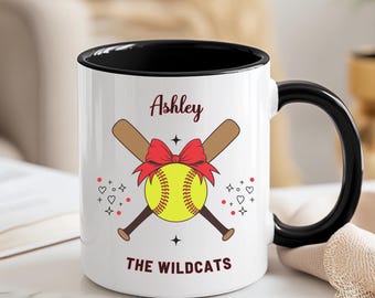 Taza de cerámica de sóftbol personalizada (11 oz, 15 oz), regalos para equipos de sóftbol femenino, ideas de regalos para equipos de sóftbol, regalo personalizado para entrenador de sóftbol, regalo para jugadores de sóftbol senior.