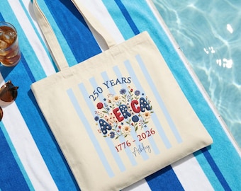 Custom USA 250 Cotton Canvas Tote Bag, Patriotism Tote, Patriotic Keepsake Gift, 250th Anniversary, 4th of July Decor, Americana Decor