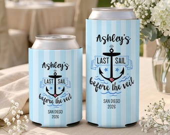 Enfriador de latas personalizado para despedida de soltera, despedida de soltera náutica, última navegación antes del velo, recuerdos para despedida de soltera, recuerdo de fin de semana para despedida de soltera, despedida de soltera de destino