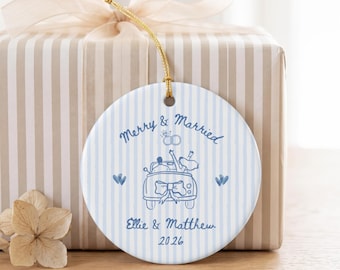 Custom Newlywed Merry and Married Ceramic Ornament, First Year Married Gift, Newlywed Keepsake, Mr and Mrs Keepsake, Married Bauble