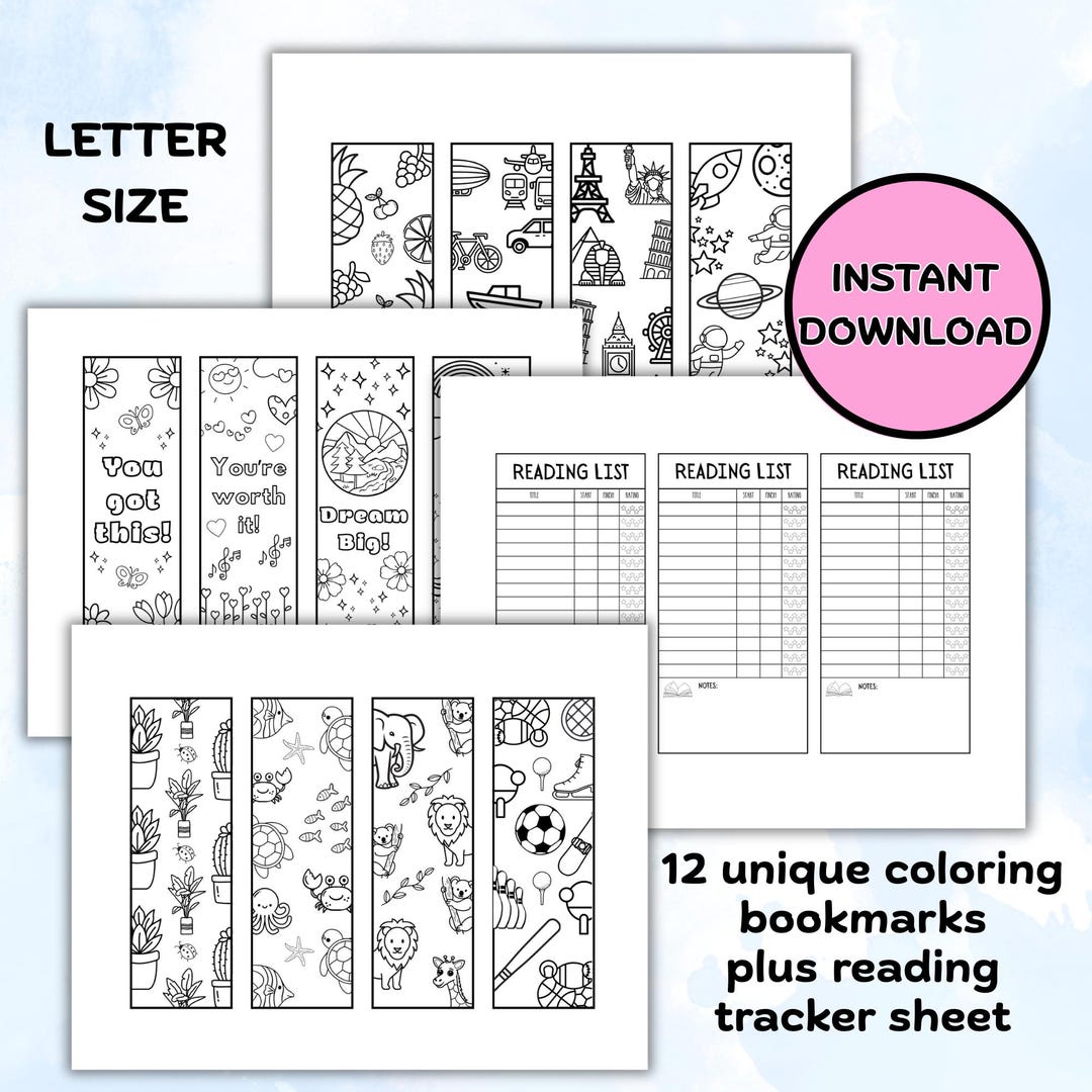 Printable Bookmark Coloring Pages, Reading Log Tracker, Whimsical ...