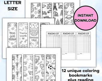 Printable Bookmark Coloring Pages, Reading Log Tracker, Whimsical Bookmarks, Bookshop Coloring, Kids Bookmarks, Custom Coloring