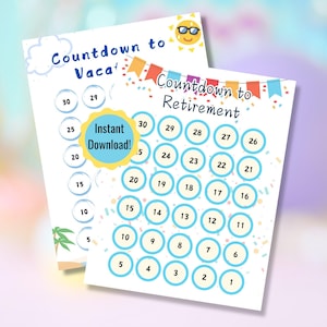 Ruhestand Countdown-Kalender & Urlaubs Countdown-Kalender Briefpaket, druckbarer Kalender, Ruhestand Countdown, Familienurlaub