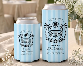 Custom Birthday Milestone Can Cooler, Birthday Cozie, Beach Can Cooler, Personalized Koozies, Customizable Favors, Custom Beer Sleeve