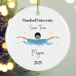 Custom Swimmer Ornament, Ceramic Ornament, College Swimmer, Personalized Swim Ornament, Personal Swim Gift, Swimming Gift for Her