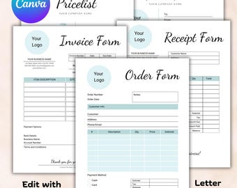 Editable Small Business Forms Template, Order Form Template, Invoice Template, Order Form Bundle, Price List Template, Receipt Template