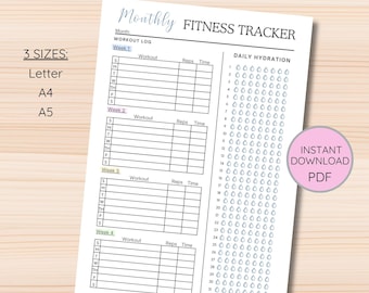 Fitness Tracker, Tracker di allenamento, Registro di esercizi giornalieri, Pianificatore di fitness, Diario di fitness, Pianificatore di allenamento, Tracker delle abitudini di allenamento stampabile