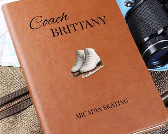 Custom Figure Skating Coach Leather Journal, Coach Thank You Gift, Custom Skating Gifts, Coaching Notebook, Coach Keepsake Gift