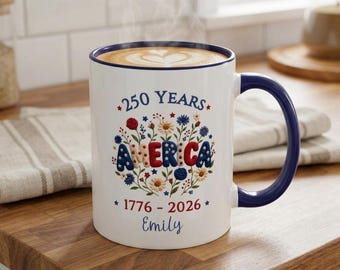 Custom USA 250th Ceramic Mug 11, 15oz, Patriotic Coffee Mug, USA Anniversary Gift, Patriotism Designs, Patriot Flowers, 4th of July Decor