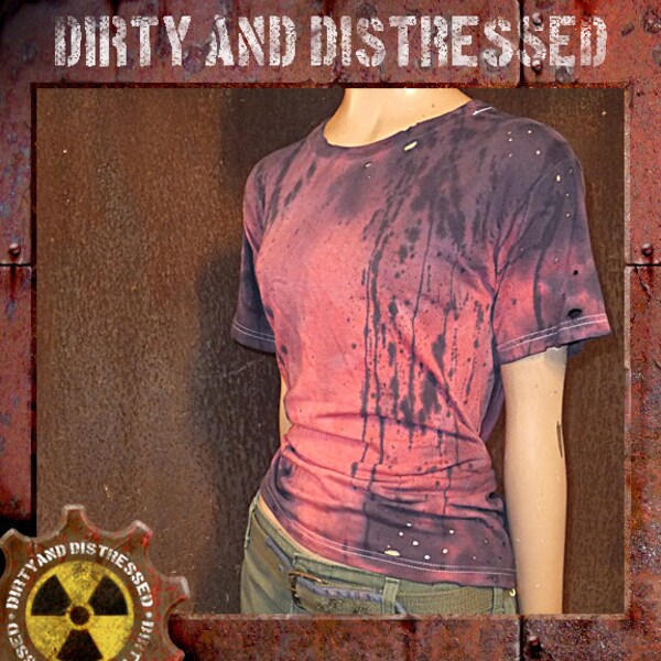 Dirty and Distressed Woman's Medium/ Men's Small Red and Ruined Wasteland T-Shirt OOAK