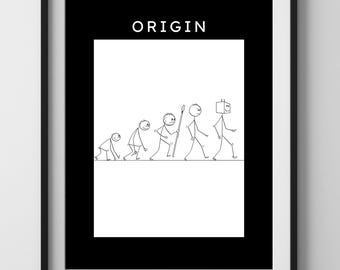 Minimalistischer Digitaler Kunstdruck | Menschlicher Fortschritt Wanddekor Evolution der Menschheit |