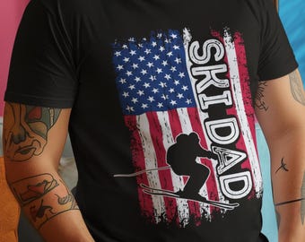 Skiing Shirt, Ski American Flag T-shirt, Skiing Winter Sports Lovers Skier Dad Father's Day Vintage Shirt