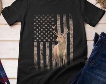 Deer Hunting Shirt, Deer Hunting Whitetails Shirt, Deer Hunting Camouflage American Flag T-shirt, Hunters Hunting Season Camo Shirt