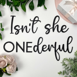 Letrero "Isn't She Onederful" con letras impresas en 3D para primer cumpleaños de niña, decoración para fiesta de primer año, letrero personalizado para primer cumpleaños, letrero con foto para aplastar pastel.