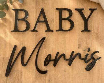 Personalised Baby Shower or Baby Announcement Sign: 3D Surname Lettering for Backdrops and Arches