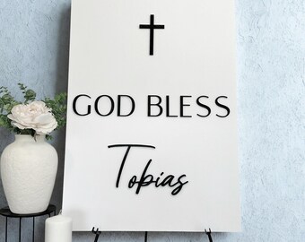 Baptism Christening Lettering for Backdrops: 3D Printed "God Bless Name" with Cross
