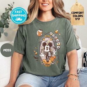 Retro Comfort Colors Spooky Mickey Skeleton Halloween Shirts, Mickey Skeleton Coquette Shirts, Disney Trip Halloween 2025, Halloween Shirts